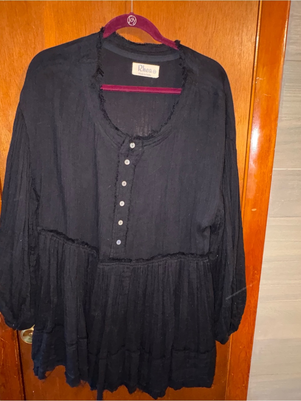 Black Button-Front Long Sleeve Tunic